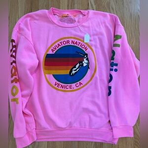 Aviator Nation Relaxed Crew Sweatshirt- NEON PINK